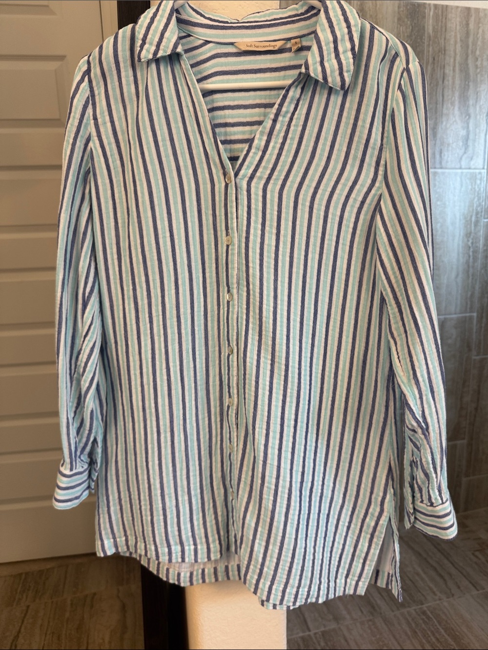 Soft Surroundings Striped Women’s Button-Down Tunic Shirt Small